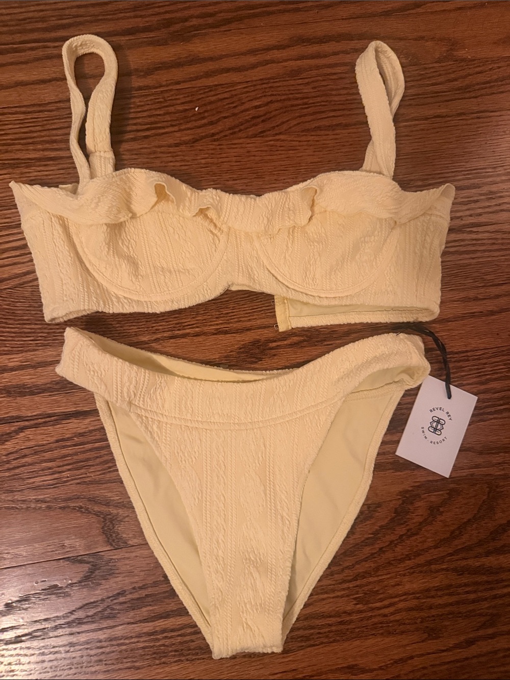 Rebel Ray Textured Ruffle Bikini Set in Pale Yellow